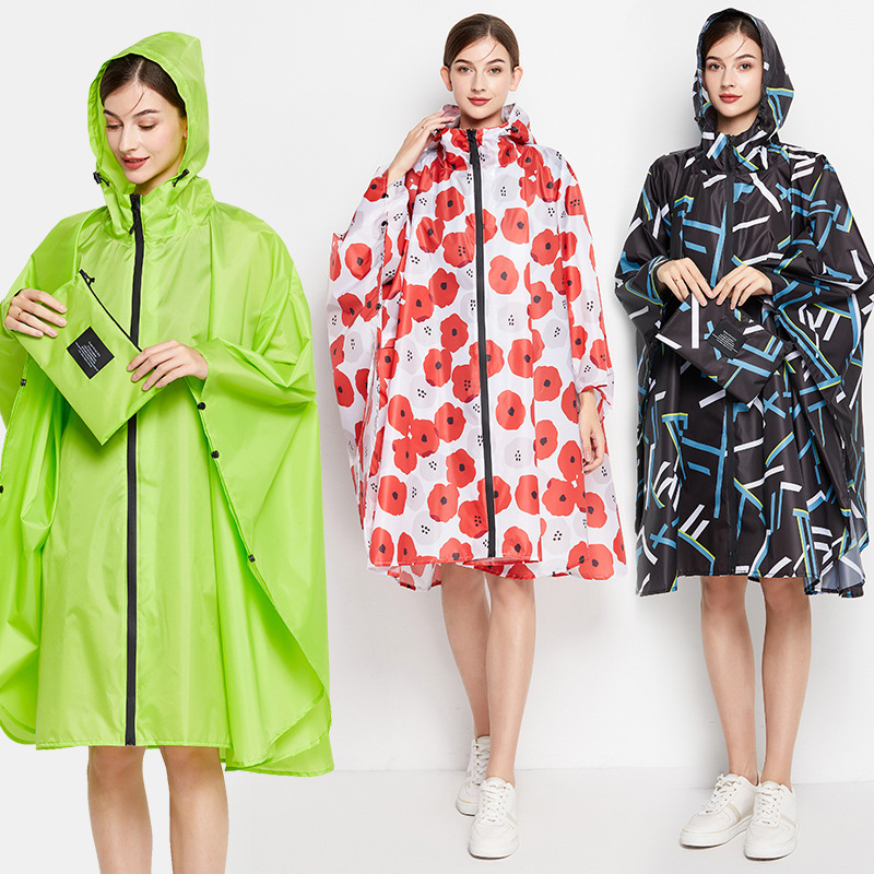 Camping Rain Poncho - เสื้อกันฝนลายดอกไม้หลากสีสำหรับผู้หญิง ไซส์พลัส น้ำหนักเบา พับเก็บได้ กันน้ำ มีฮู้ด