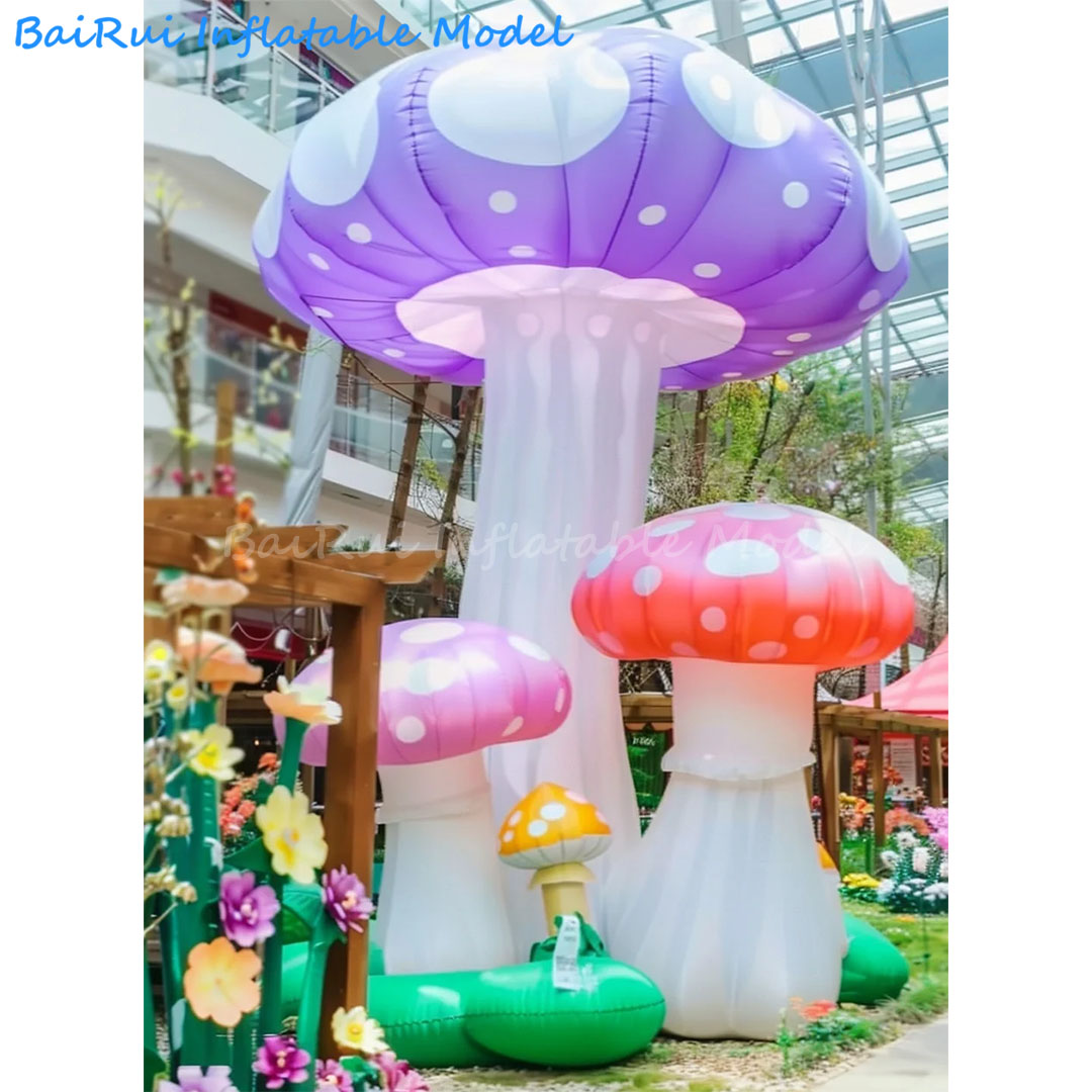 Outdoor Camping Exhibition - เห็ดการ์ตูนเป่าลมขนาดใหญ่สำหรับตกแต่งสวน แคมป์ปิ้ง พร้อมเครื่องเป่าลม ใช้เป็นอุปกรณ์ประกอบฉากงานแสดงสินค้าและโฆษณา
