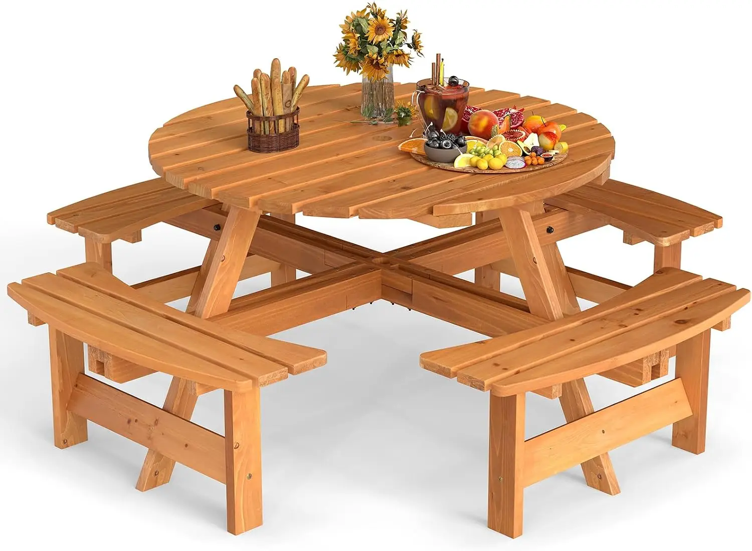 Outdoor Camping Usa - ชุดโต๊ะปิกนิกไม้สำหรับ 8 คน พร้อมม้านั่ง รุ่น USA