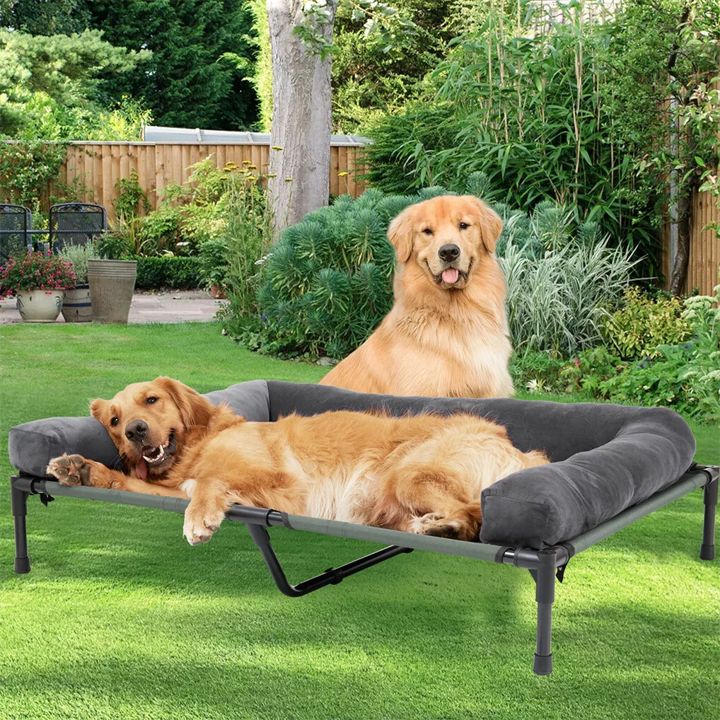 Outdoor Camping Dog Bed - BINGOPAW เตียงสุนัขแบบยกสูง โครงตาข่าย พร้อมหมอนอิงกำมะหยี่ถอดได้ ซักได้ เหมาะสำหรับใช้ในบ้าน