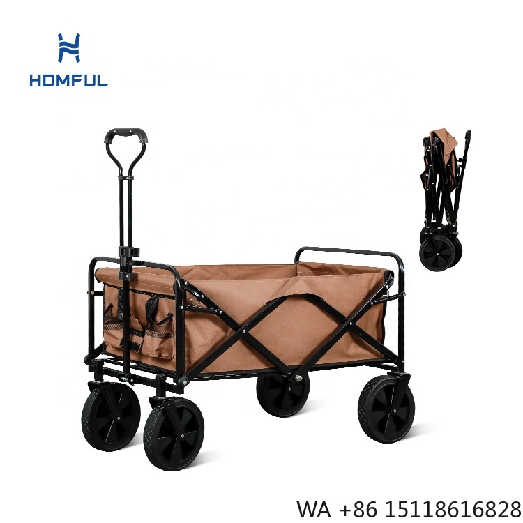Outdoor Camping Trolley - รถเข็นตกปลา HOMFUL แบบพับได้ รถเข็นแคมป์ปิ้ง รถเข็นชายหาดสำหรับทราย ล้อใหญ่