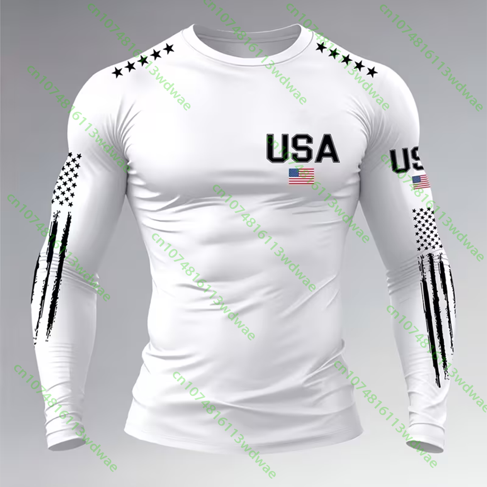 Outdoor Camping Usa - เสื้อยืดแขนยาวสไตล์อเมริกันสำหรับผู้ชาย แฟชั่นใหม่ เหมาะสำหรับกิจกรรมเดินป่า แคมป์ปิ้ง กีฬา และใส่ลำลอง