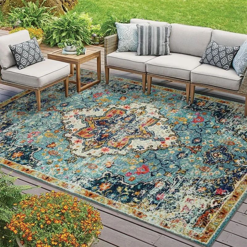 Outdoor Camping Rugs - พรมกลางแจ้งสไตล์โบฮีเมียน VIKAMA ป้องกันเชื้อรา ทนความชื้นและสิ่งสกปรก เหมาะสำหรับลานบ้าน ระเบียง