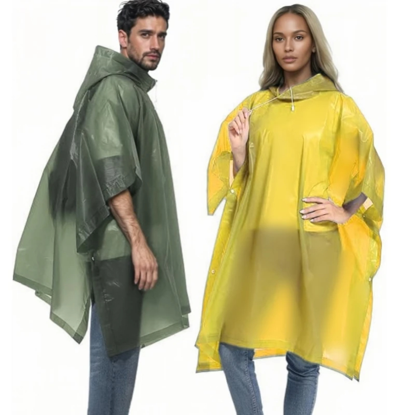 Camping Rain Poncho - เสื้อกันฝนแบบใช้ซ้ําได้พร้อมสายรัด Hood กันน้ํา Thicken Poncho สําหรับผู้ใหญ่เดินป่ากลางแจ้ง