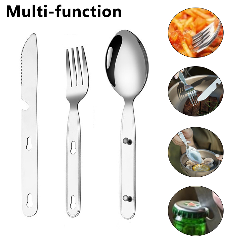 3 ชิ้น/เซ็ตช้อนส้อมพับได้ 304  - Outdoor Camping Dining Set บทวิจารณ์และราคา