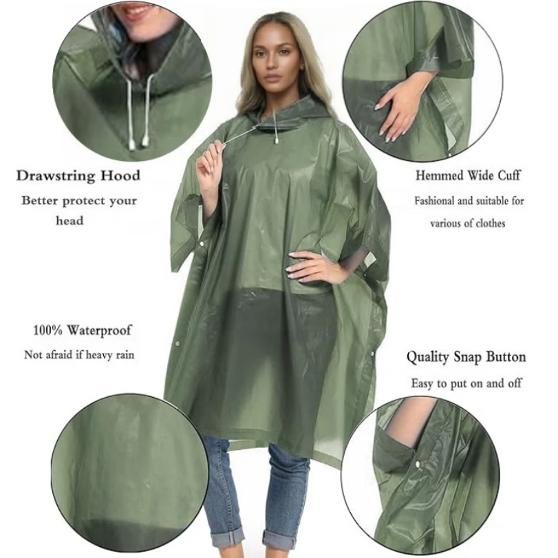 เสื้อกันฝนแบบใช้ซ้ําได้พร้อมสา - Camping Rain Poncho บทวิจารณ์และราคา