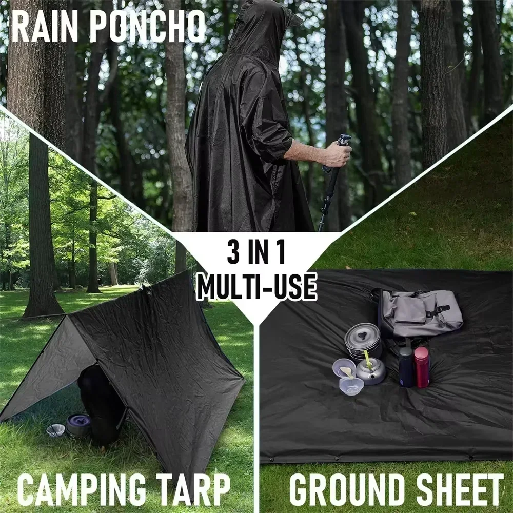 เสื้อกันฝนแบบมีฮู้ดกันน้ำ 3-in - Camping Rain Poncho บทวิจารณ์และราคา