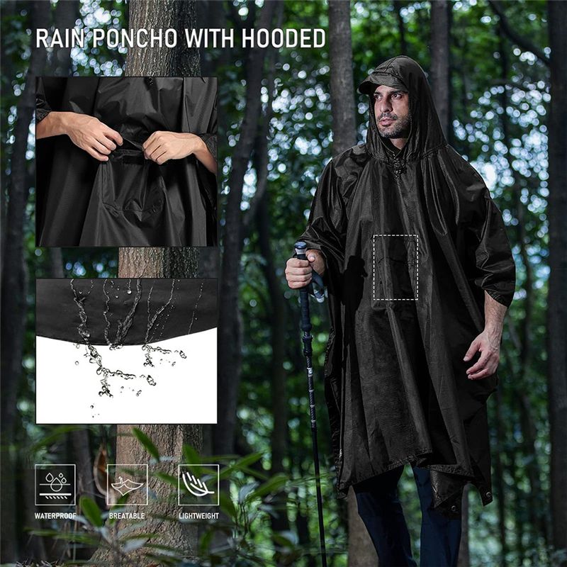 AEB0-เสื้อกันฝนกลางแจ้งแบบมีฮู - Camping Rain Poncho บทวิจารณ์และราคา